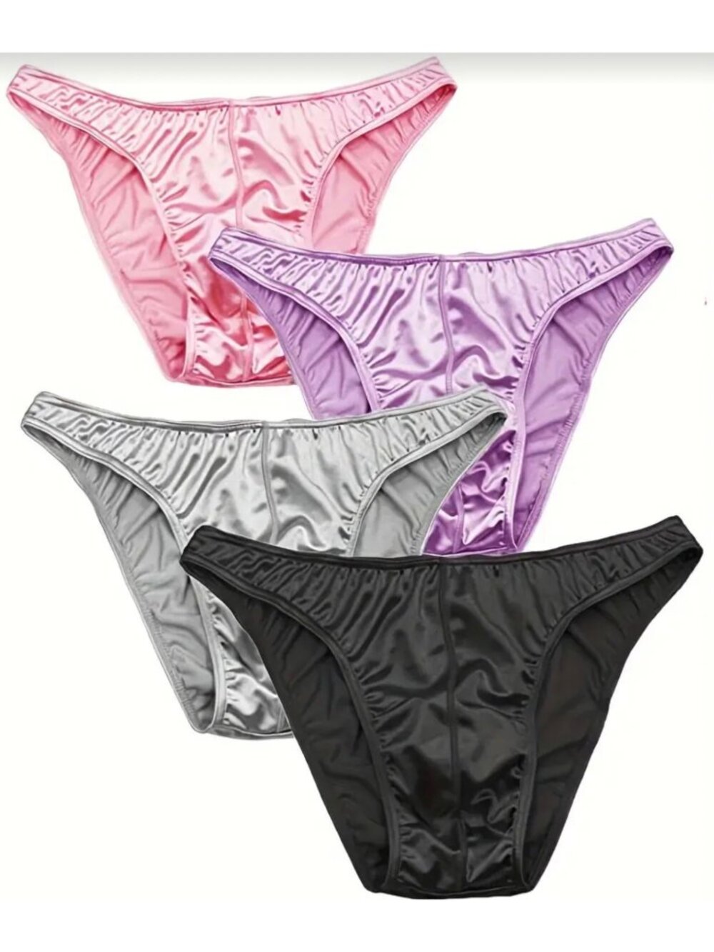 4-Pack Mens Satin Bikini Panties - Pink Purple Black Silver XL*Sissy*Femboy*NIP
